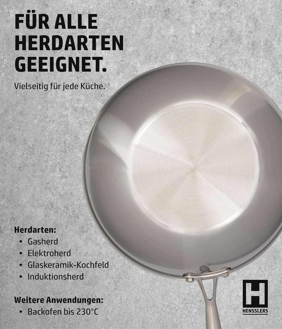 HENSSLERS® Wokpfanne 30cm [EDELSTAHL &amp; ALUMINIUM] - Hochwertige Wok Pfanne geeignet für alle Herdart