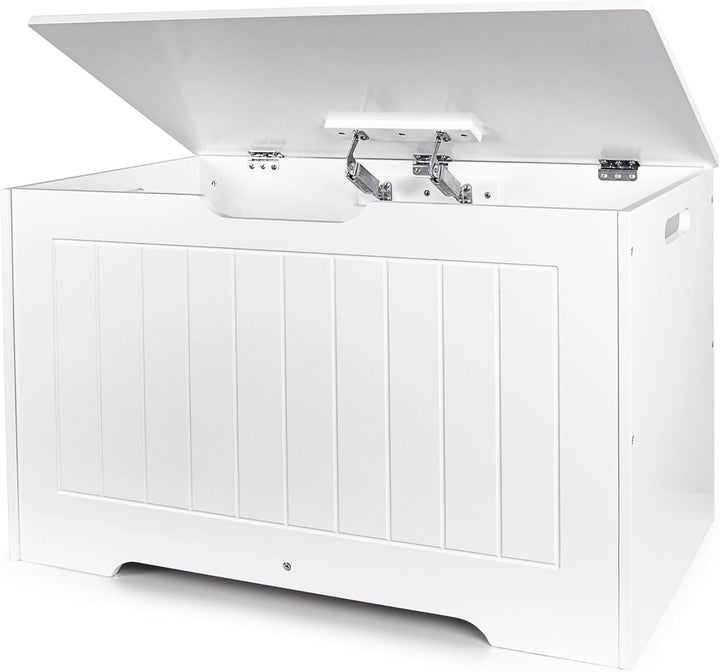 Leomark Weisse Aufbewahrungsbox mit Deckel DECORIA Spielzeugtruhe aus Holz, Kinderbank und Stauraum,