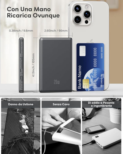 Ultra Slim iPhone Powerbank für Magsafe, Ntaanoo Magnetische Power Bank Induktives Laden 5000mAh, 20