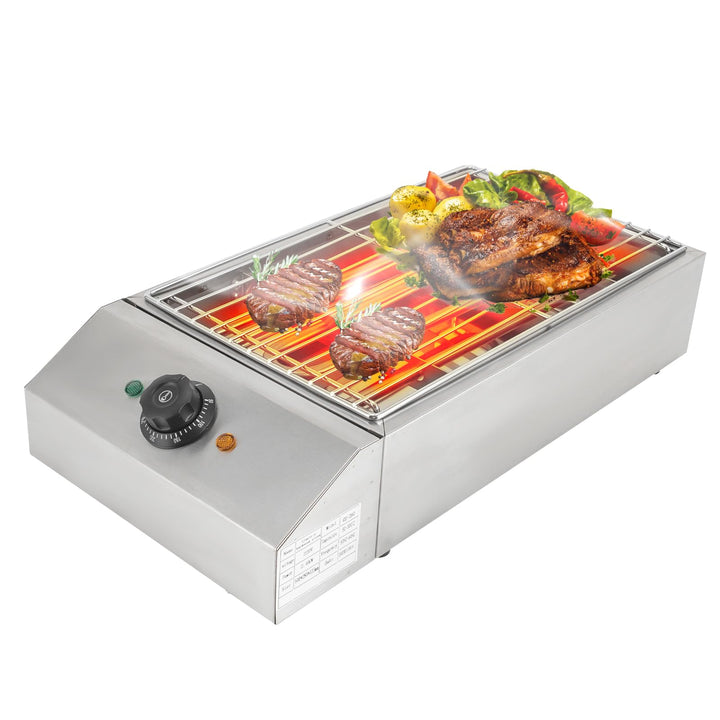 Tischgrill Elektrisch, Barbecue Elektrogrill mit Abnehmbares Edelstahl Grillrost, 2600W Einstellbare