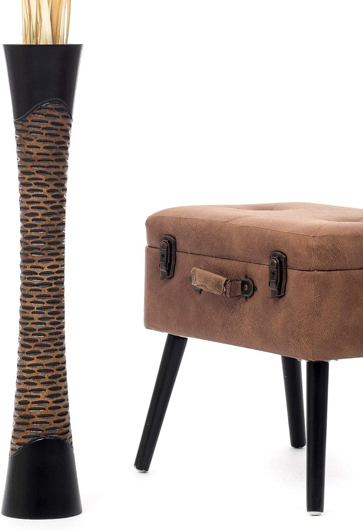 Leewadee Grosse Bodenvase für Dekozweige hohe Standvase Design Holzvase, Holz, 90 cm, Schwarz Braun