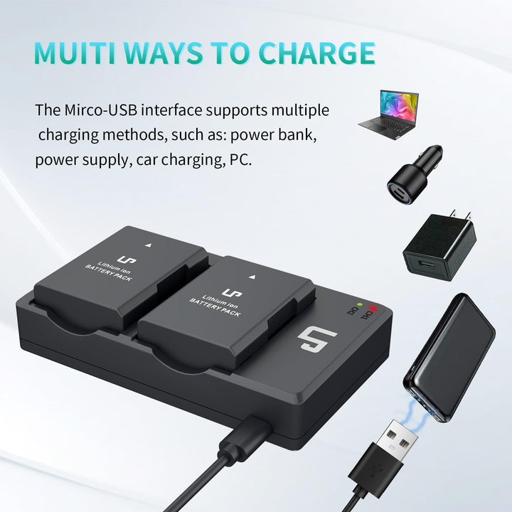LP EN-EL14 EN EL14a Akku-Ladegerät-Set, 2er-Pack 1600mAh Akku &amp; Dual-Slot-Ladegerät, kompatibel mit
