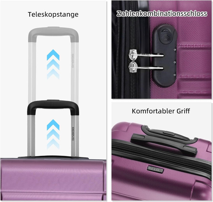 BEIBYE Hartschalen Koffer Trolley Rollkoffer Reisekoffer Zwillingsrollen Kofferset (Violett, Set) Vi