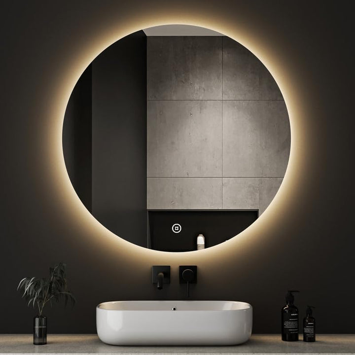 Boromal LED Badspiegel Rund mit Beleuchtung 80x80cm LED Spiegel 3000K-6500K 2705LM Badezimmerspiegel