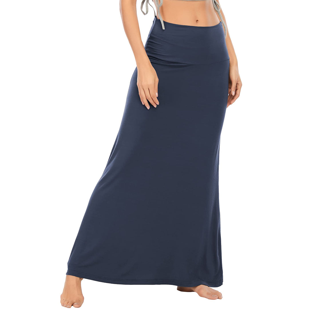 Durio Rock Maxirock Lang Damen Rock Weich Sommerrock Elegant Freizeitrock mit Hohem Bund Elastisch S