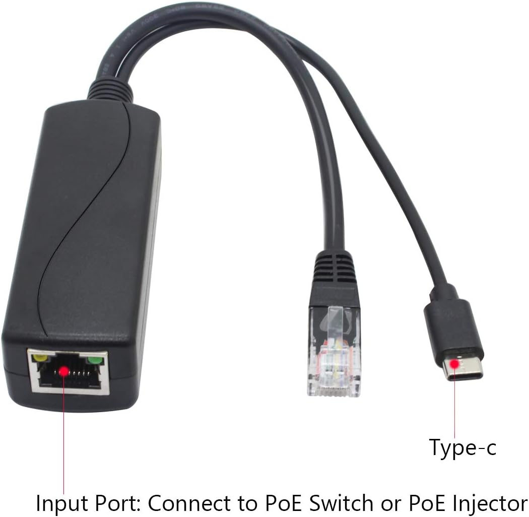 ANVISION PoE-Splitter, 5 V, USB Typ C, 48 V auf 5 V, 2,4 A, IEEE 802.3af-konform. USB C （5V), USB C