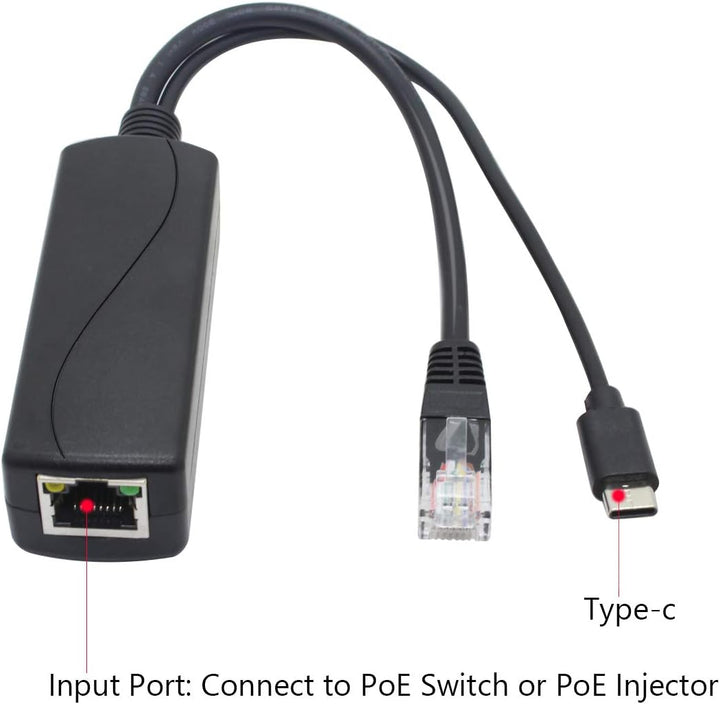 ANVISION PoE-Splitter, 5 V, USB Typ C, 48 V auf 5 V, 2,4 A, IEEE 802.3af-konform. USB C （5V), USB C