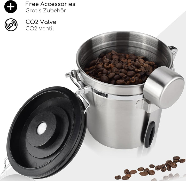 Milu Kaffeedose luftdicht | 500g, 700g | Kaffeebohnen Behälter Edelstahl Vorratsdosen Vakuum Kaffeeb