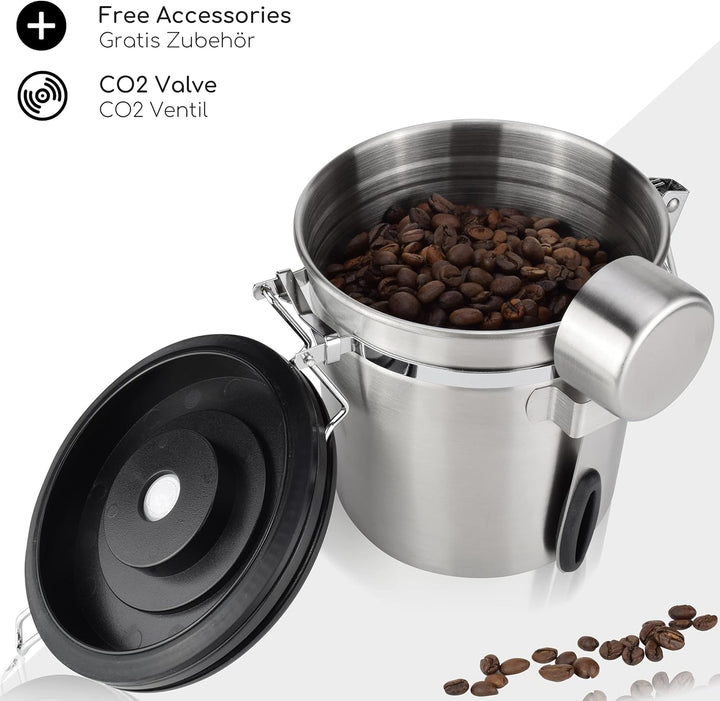 Milu Kaffeedose luftdicht | 500g, 700g | Kaffeebohnen Behälter Edelstahl Vorratsdosen Vakuum Kaffeeb