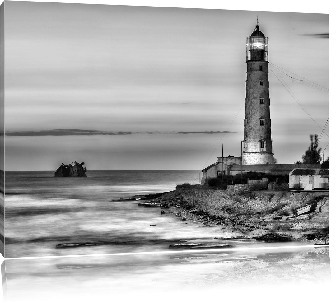 Pixxprint Leuchtturm in Abenddämmerung als Leinwandbild | Grösse: 100x70 | Wandbild| Kunstdruck | fe