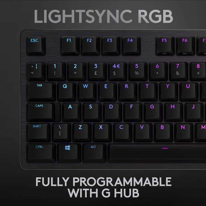 Logitech G512 mechanische Gaming-Tastatur, GX-Blue Clicky Switches, LIGHTSYNC RGB-Beleuchtung, USB-D