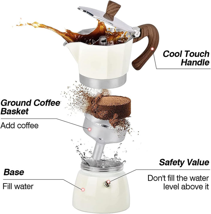 Espressokocher für den Herd, 3 Espressotassen, Mokkakanne – 142 ml, manuelle kubanische Kaffee-Perko