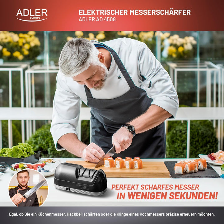 Adler AD 4508 elektrischer Messerschärfer, 2-stufiges System, 60W, rutschfeste Füsse, keine Metallsp