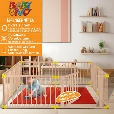 Baby Vivo XXL Laufgitter Laufstall Baby Absperrgitter Krabbelgitter Schutzgitter für Kinder aus Holz