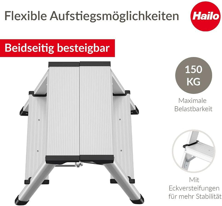 Hailo L90 Step-ke - Doppelstufen-Alu-Klapptritt mit Klappsperre - 2-stufiger Klapptritt inkl. Soft-G