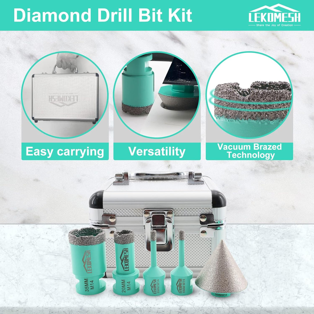 Diamant Bohrkrone Kit - 5pcs (6/6/20/35mm+50mm Diamant Fasenfräser) LEKOMESH Diamant Lochsäge Für Po