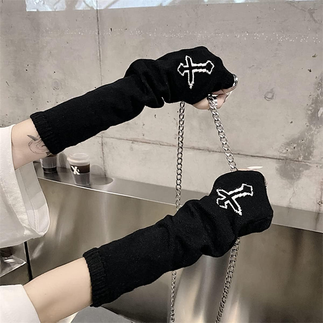 Skateboard Frog Frauen Handschuhe Goth Arm Ärmel Cool Black Moon Cross Printed Hip Hop Armstulpen Cr