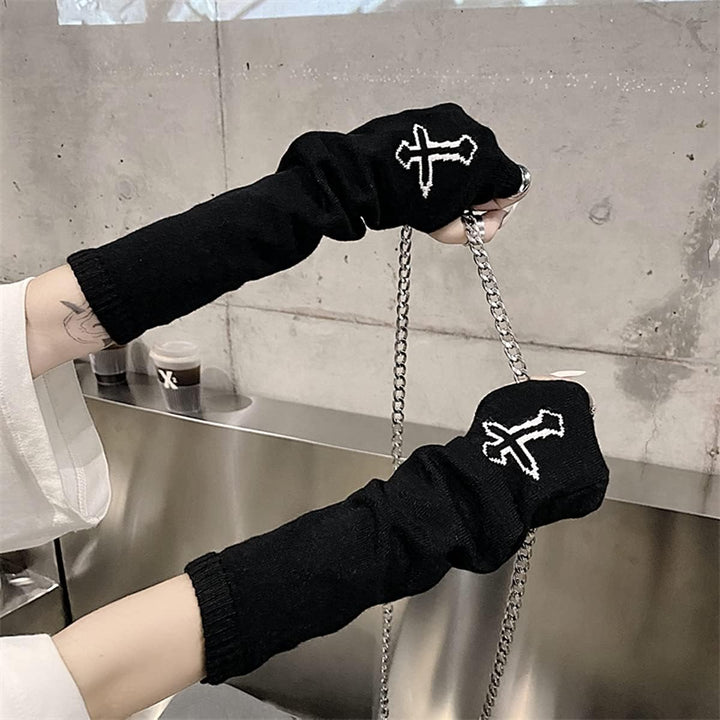 Skateboard Frog Frauen Handschuhe Goth Arm Ärmel Cool Black Moon Cross Printed Hip Hop Armstulpen Cr