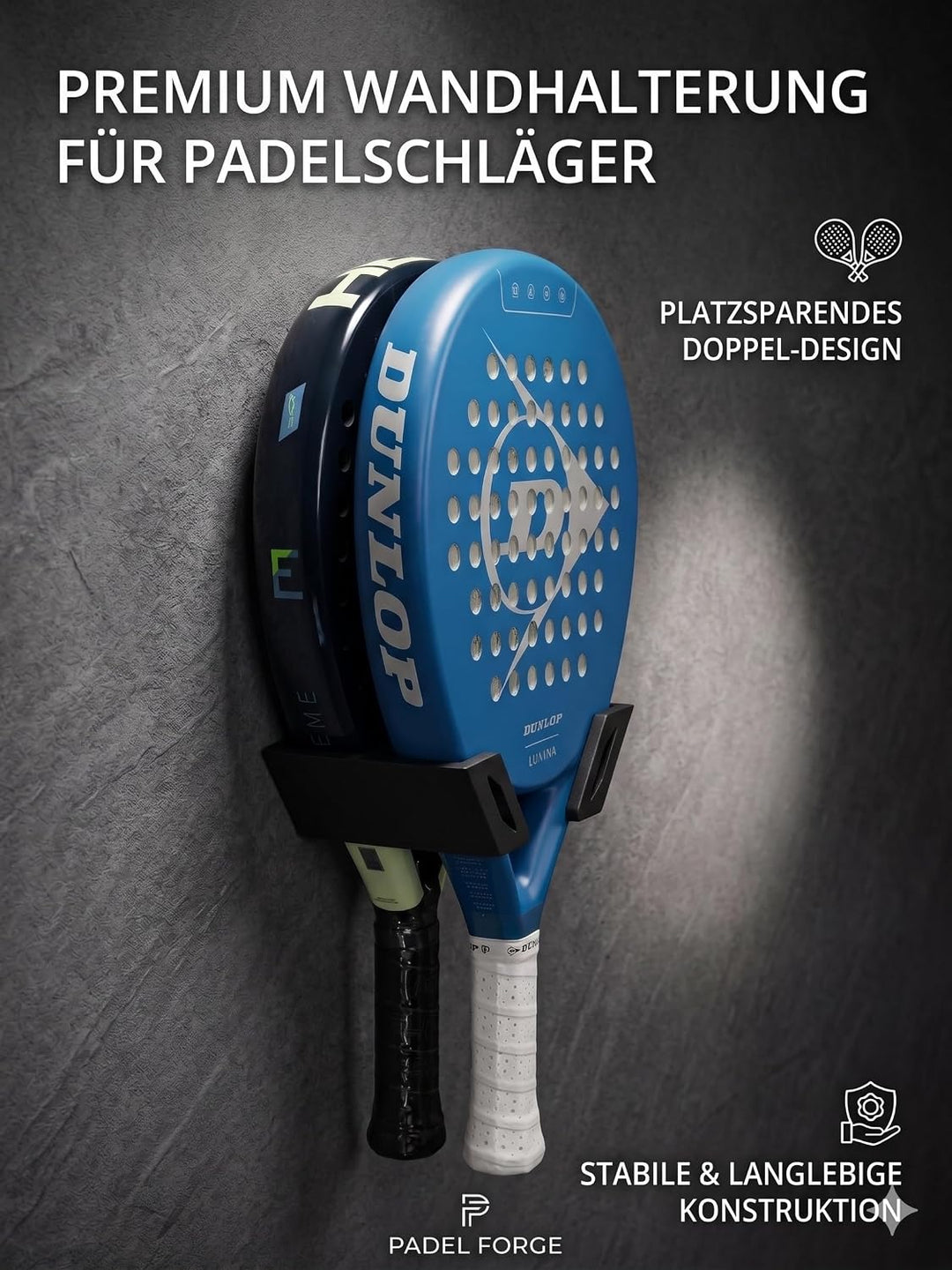 Padel Schlägerhalter Wandhalterung für 2 Schläger, Wandregal für Padel-Schläger, platzsparender Schl