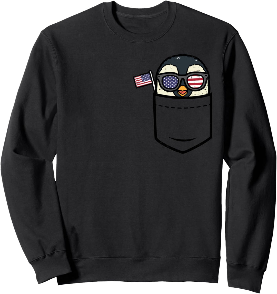 Penguin Pocket American Flag USA 4th Of July Fourth Animal Sweatshirt