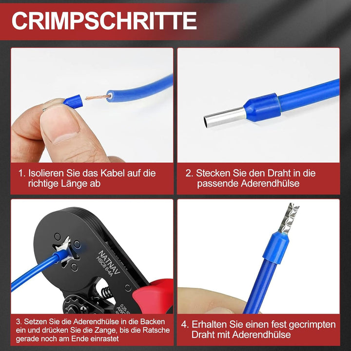 Crimpzange Aderendhülsen Set für 0,25-10 mm² mit 1300 Stück Aderendhülsen, Aderendhülsenzange Crimpz