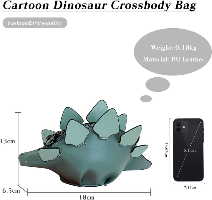 PORRASSO Mädchen Umhängetasche Damen Kreative Schultertasche Süsse Dinosaurier Geformte Handtasche V