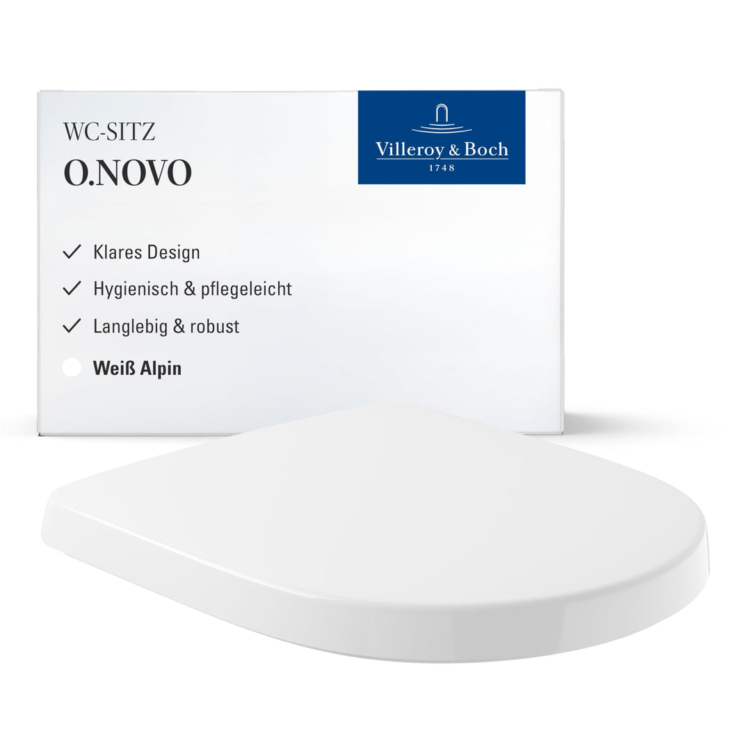 Villeroy & Boch O.novo WC-Sitz, Toilettendeckel mit Scharnieren aus Edelstahl, Toilettensitz aus bru