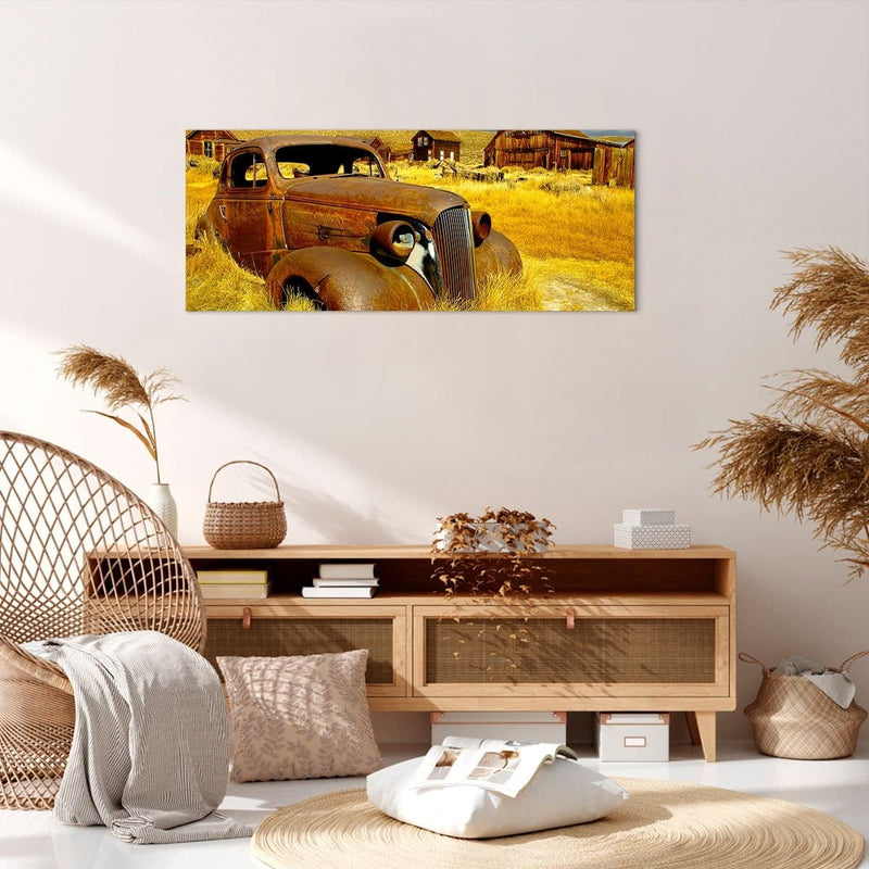 Panorama Bilder auf Leinwand 100x40cm Leinwandbild Bauernhof altes Auto aufgegeben Gross Wanddeko Bi