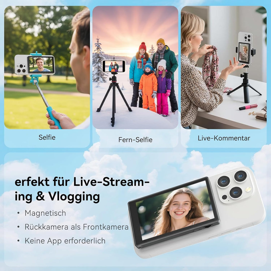 Selfie Monitor Smartphone Rückkamera magnetischer Vlog-Bildschirm für iPhone und Android geeignet fü