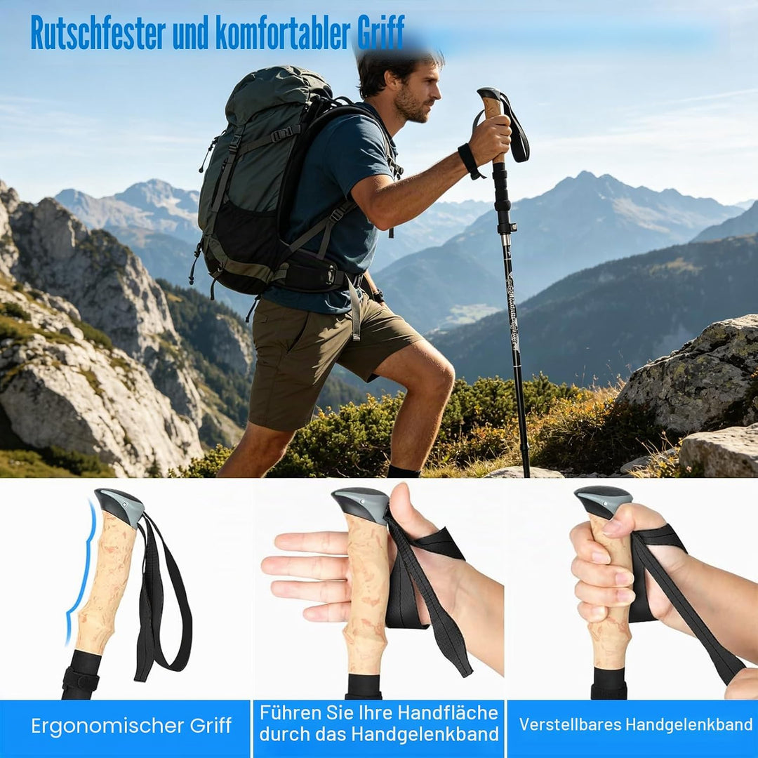 Wanderstöcke, Faltbar, Teleskopstöcke (110-130 cm), Ultraleichte Alu Trekkingstöcke oder Carbon, Wal