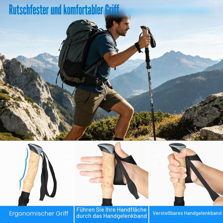 Wanderstöcke, Faltbar, Teleskopstöcke (110-130 cm), Ultraleichte Alu Trekkingstöcke oder Carbon, Wal
