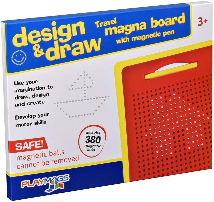 Playmags Magna Zeichenbrett Spass Entwurf & Zeichnen Reisetablett mit 380 Integrierten Magnetkugeln,