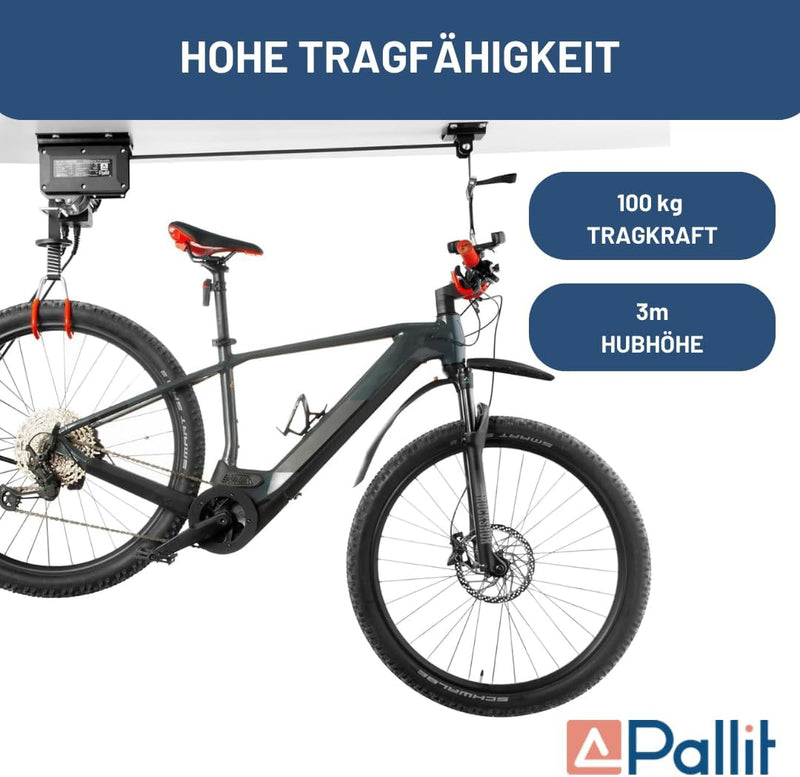 Pallit Elektrischer Fahrradlift BIKELIFT | 100 kg Tragkraft | 3000 mm Hubhöhe | Fahrradhalterung für