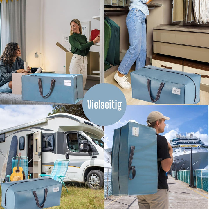 VENO 2-er Pack extra grosse Umzugstaschen mit Rucksackgurten, Umzugshelfer, starke Griffe und Reissv