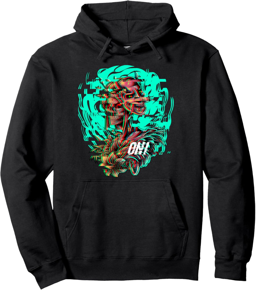 Japan Anime Oni Maske Kitsune Samurai Akuma Vaporwave Pullover Hoodie