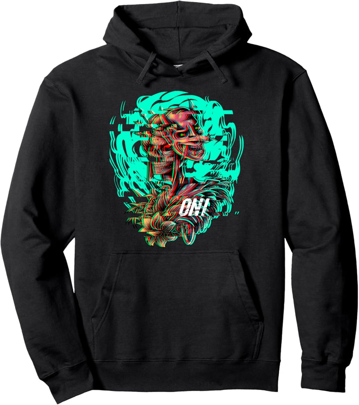 Japan Anime Oni Maske Kitsune Samurai Akuma Vaporwave Pullover Hoodie