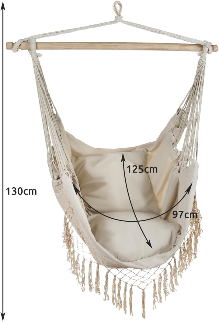 Gardlov Hängesessel Outdoor 97 x 130 cm Beige bis 120 kg - Schaukelsessel Outdoor und Innen - Hänges