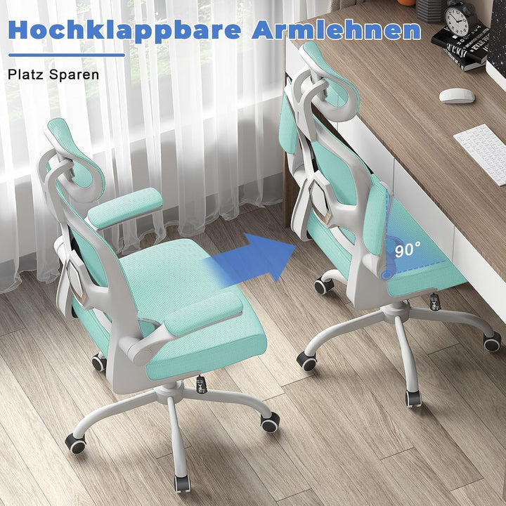 naspaluro Bürostuhl Ergonomischer, Schreibtischstuhl mit Hochklappbaren Armlehnen, Dynamischer Lordo