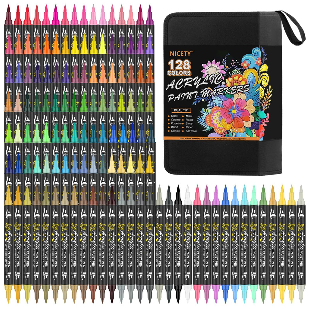 NICETY 128 Acrylstifte für Steine Wasserfest - Dual Tip Acrylmarker Multimarker für Steine Bemalen H