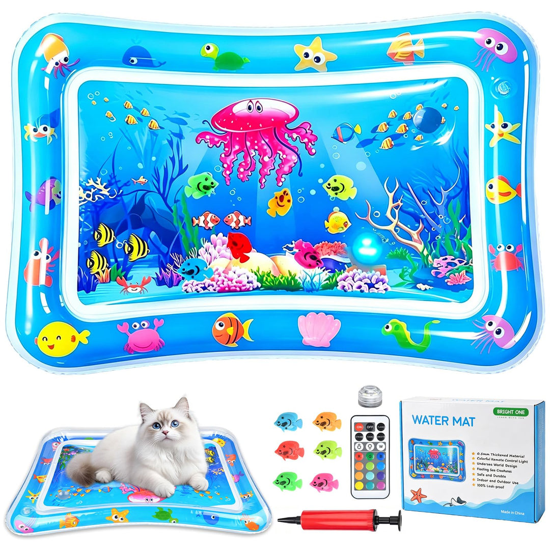 Wassermatte Katze, Wasserspielmatte Katze Hund, Verdickte PVC Katzen Kühlmatte mit Fischen &amp; LED-Lic