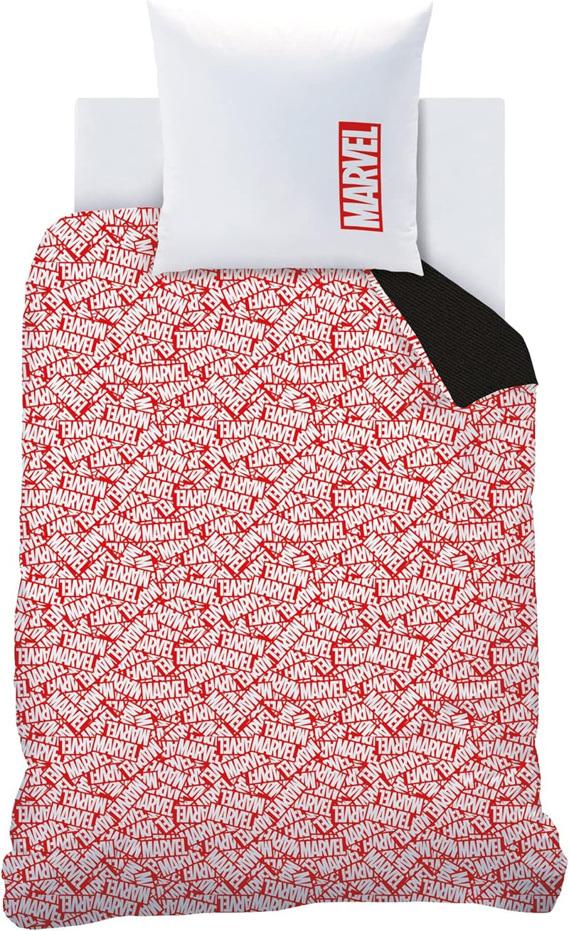 CTI Marvel Home Identity Bettwäsche, 3 Stück, Bedruckt, 100 % Baumwolle, 140 x 200 cm, Schwarz / Rot