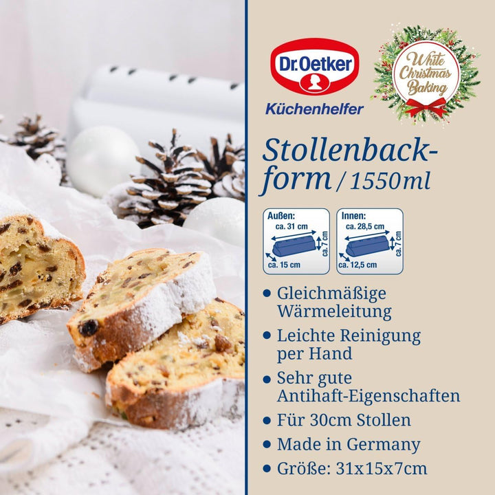Dr. Oetker Christstollen Backform – Stollenbackform White Christmas Baking – Stollenform mit Antihaf