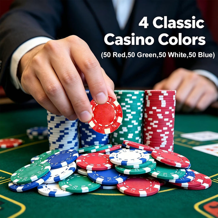 SEETOOOGAMES Casino-Poker-Chips, 11,5 g, gestreift, 4 Farben (rot, grün, weiss und blau) 50 rot, 50