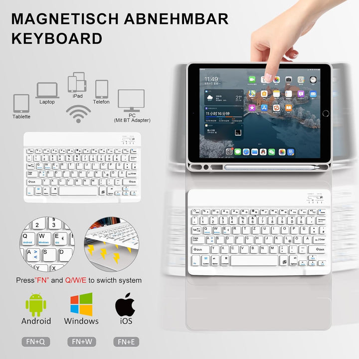 Tastatur Hülle für iPad 10.2 Zoll (9./8./7. Generation), für iPad Air 3rd / Pro 10.5, Magnetisch Abn