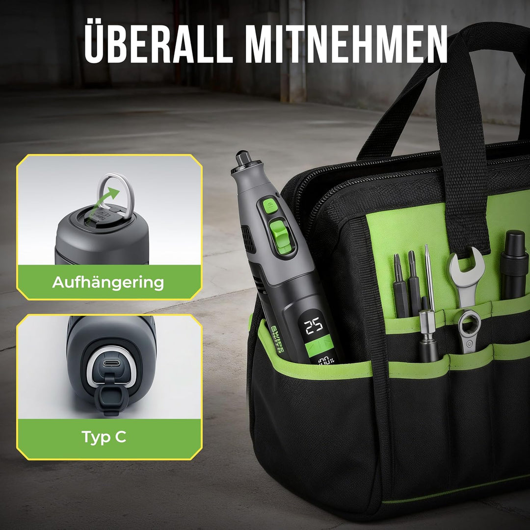 Multifunktionswerkzeug Akku, 12V 2.5Ah Multitool mit LCD Display, 8000-32000 U/min Rotationswerkzeug