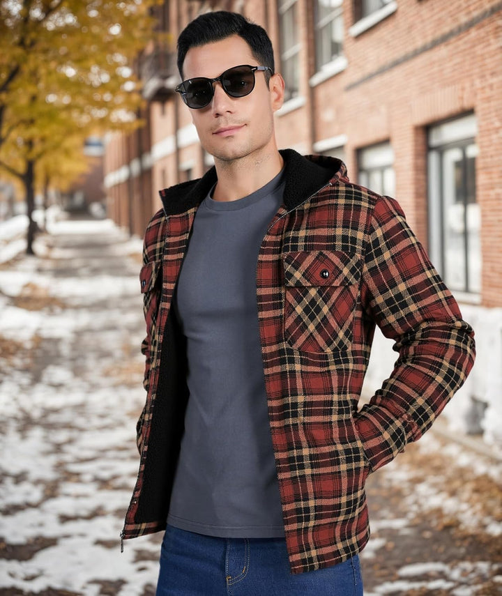 JACKETOWN Hemdjacke Kariertes Herren hoodies Flanelljacke Warm Thermohemd Herren Holzfäller Jacke Ve
