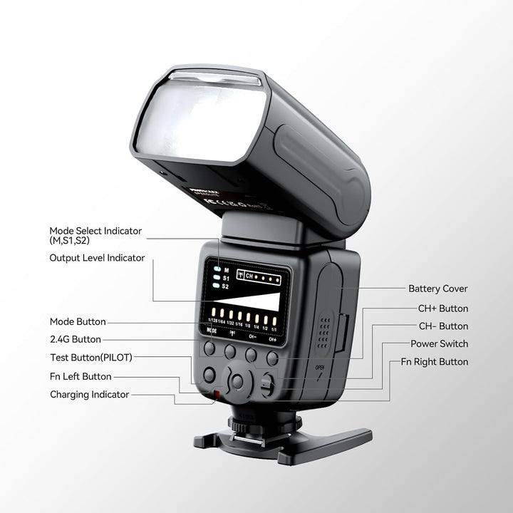 PHOTOOLEX Blitz Flash Speedlite für Canon Nikon Sony Panasonic Olympus Pentax Fujifilm Sigma Minolta
