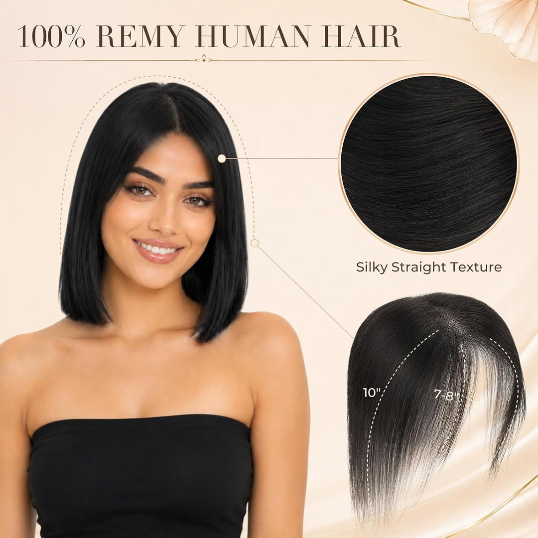S-noilite Toupet für Damen, Clip in Haar Toppers mit Seitenpony 100% Echthaar für Dünnes Haar Oberko