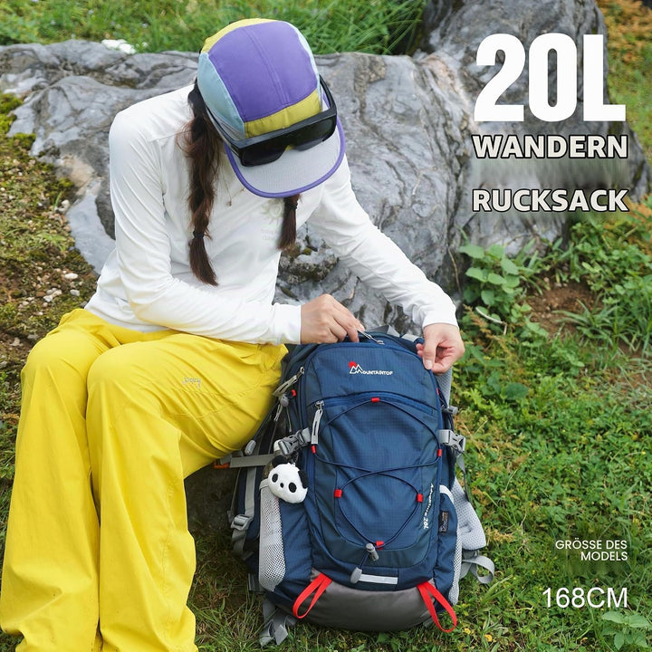 Mountaintop 20L Wanderrucksack Herren Damen Reiserucksack Blau mit Orange, Blau mit Orange