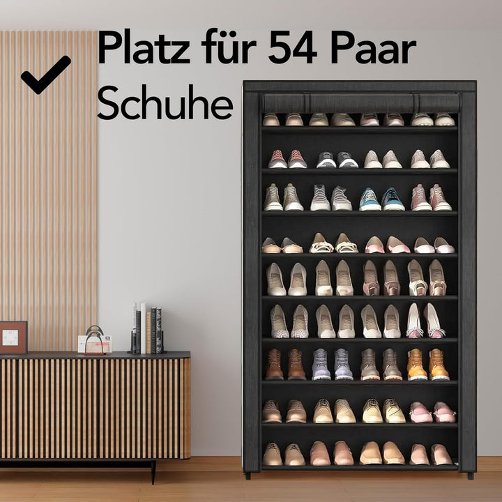 Brixy XXL Schuhregal mit 9 Ebenen für bis zu 54 Paar Schuhe, 160x100x28 cm, Staubschutzhülle, Schwar